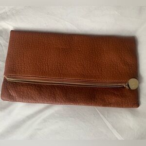 Fun Foldable Brown Leather Clutch with Gold Details